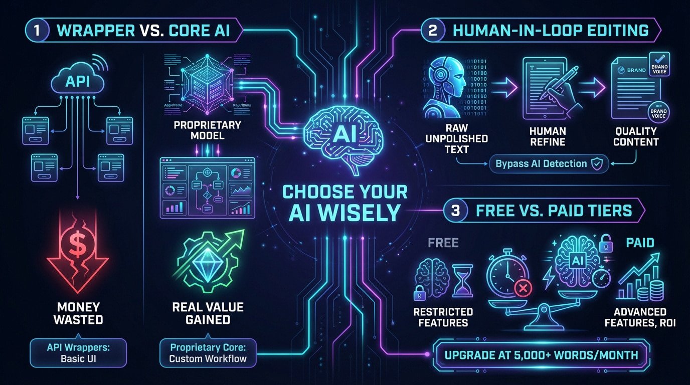 Choosing AI writing software based on core models and human editing