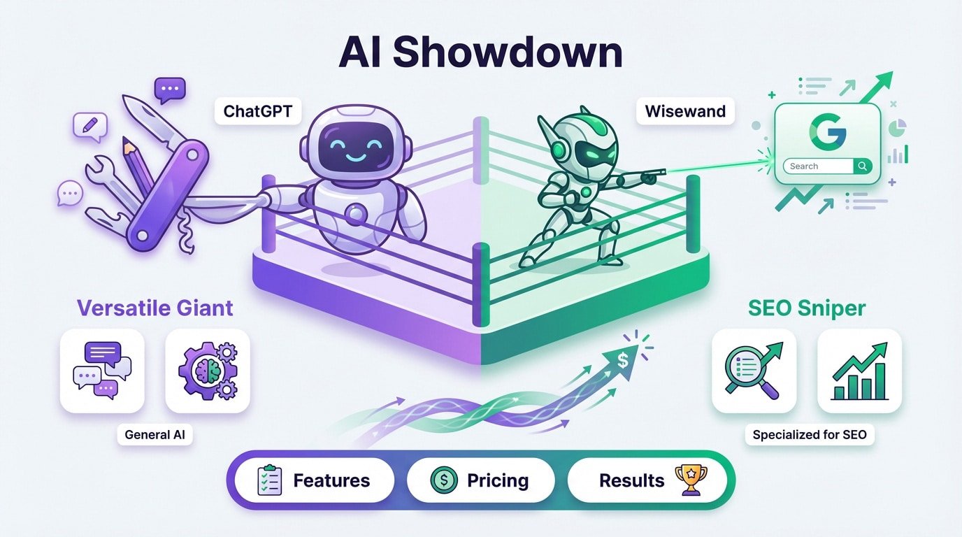 Comparison between Wisewand SEO specialist and ChatGPT generalist AI